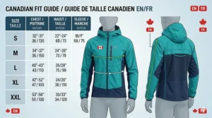 Illustration of a breathable rain jacket for running stuffed into its own chest pocket, ready for a trail run pack.