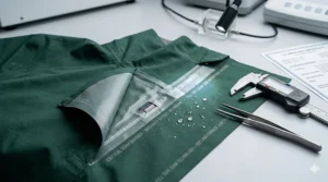 Close-up illustration of fully taped seams on a rain jacket, essential for the most waterproof 20000mm rating in harsh Canadian climates.