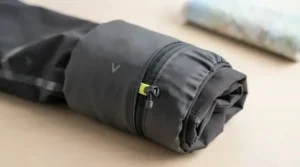 Side view showing the adjustable waistband and ergonomic fit of cycling pants.