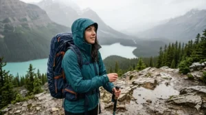 Three ultra-lightweight packable rain jackets stuffed tightly into their own zippered storage pockets, illustrating how a compact rain shell saves critical space inside a backpacking pack.