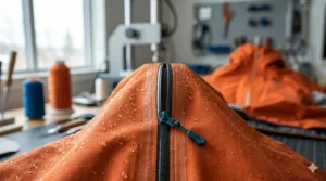 Open underarm pit-zip vents for breathability on a hiking rain jacket.