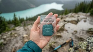 A high-visibility technical rain shell made from recycled ocean plastics, highlighting sustainable, eco-conscious manufacturing choices for Canadian hikers buying a packable rain jacket for backpacking.