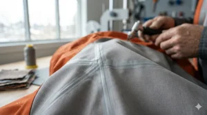 Reinforced micro-taped seams visible on the interior of a bombproof rain jacket.