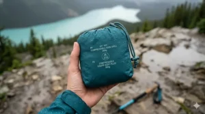 Hydrostatic head waterproof rating chart measuring millimeter water column pressure, guiding Canadian hikers on choosing a durable packable rain jacket for heavy backpacking storms.