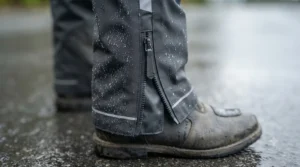 Adjustable elastic cuffs on rain suit to seal out water and wind.