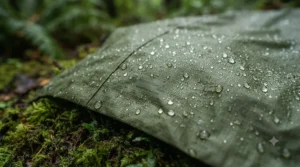 Detailed view of the secure side-snap closures on a versatile ripstop rain poncho designed for easy layering and movement.