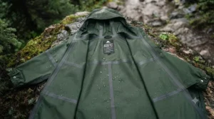 Ventilation features on a lightweight rain poncho for hiking.