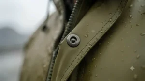 Industrial-grade PVC rain suit with corrosion-resistant snaps.