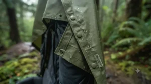Close-up view of a tear-resistant grid pattern on a ripstop rain poncho, highlighting heavy-duty, waterproof material built for rugged outdoor use across Canada.