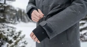 Secure zippered pockets and adjustable cuffs on an interchange jacket to lock out cold winter drafts.
