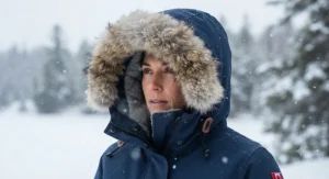 Illustration of a fur-trimmed hood featured in the Canadian-made winter parka review for extreme cold protection.