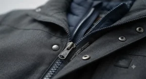 Close-up illustration highlighting the durable zippers and modular design of a convertible system jacket.