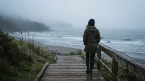 Coastal drizzle scene demonstrating Chelsea rain boots vs rubber rain boots near Halifax harbour.