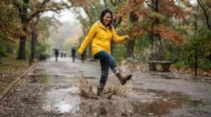 Children and adults playing outdoors with tall rain boots under $80 CAD for maximum flood protection.
