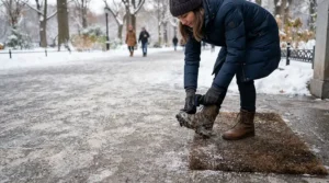 Clean salt-stain-resistant boots shown as durable waterproof winter boots for slush and snow after walking through treated streets.