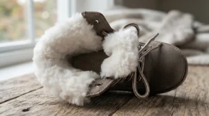 Showing the warm fleece lining inside cozy winter boots for toddlers